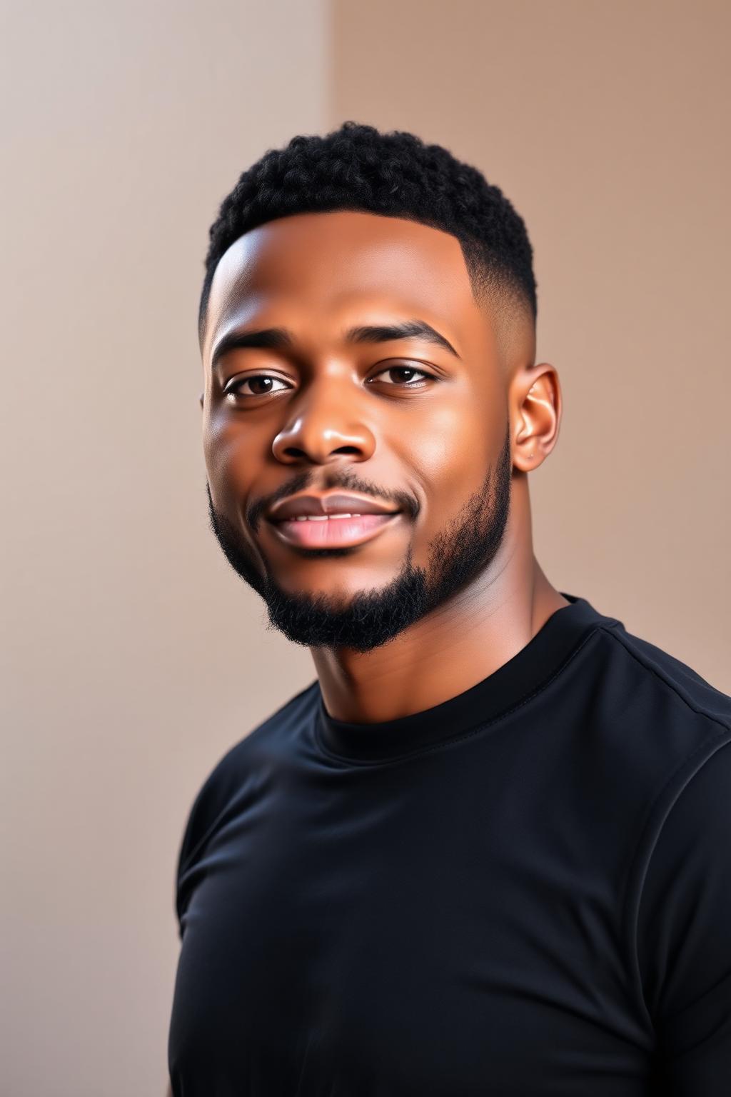 Editorial portrait of a man with a sharp tapered fade and groomed beard at Philadelphia Hair Company