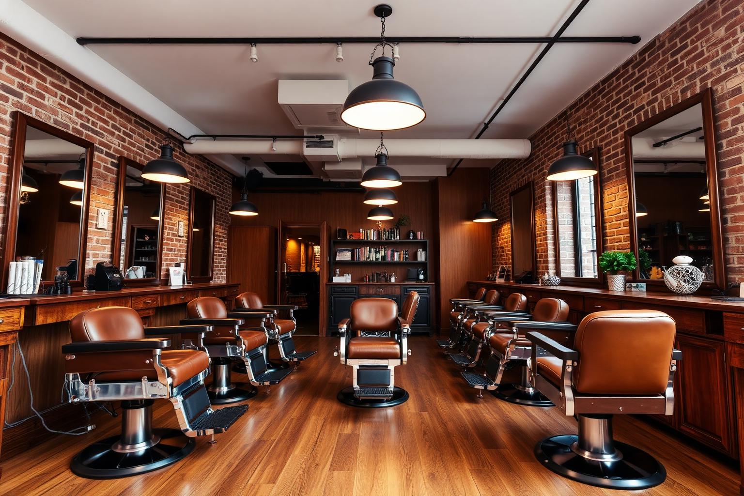 Interior of Philadelphia Hair Company barbershop with leather chairs and dark wood paneling